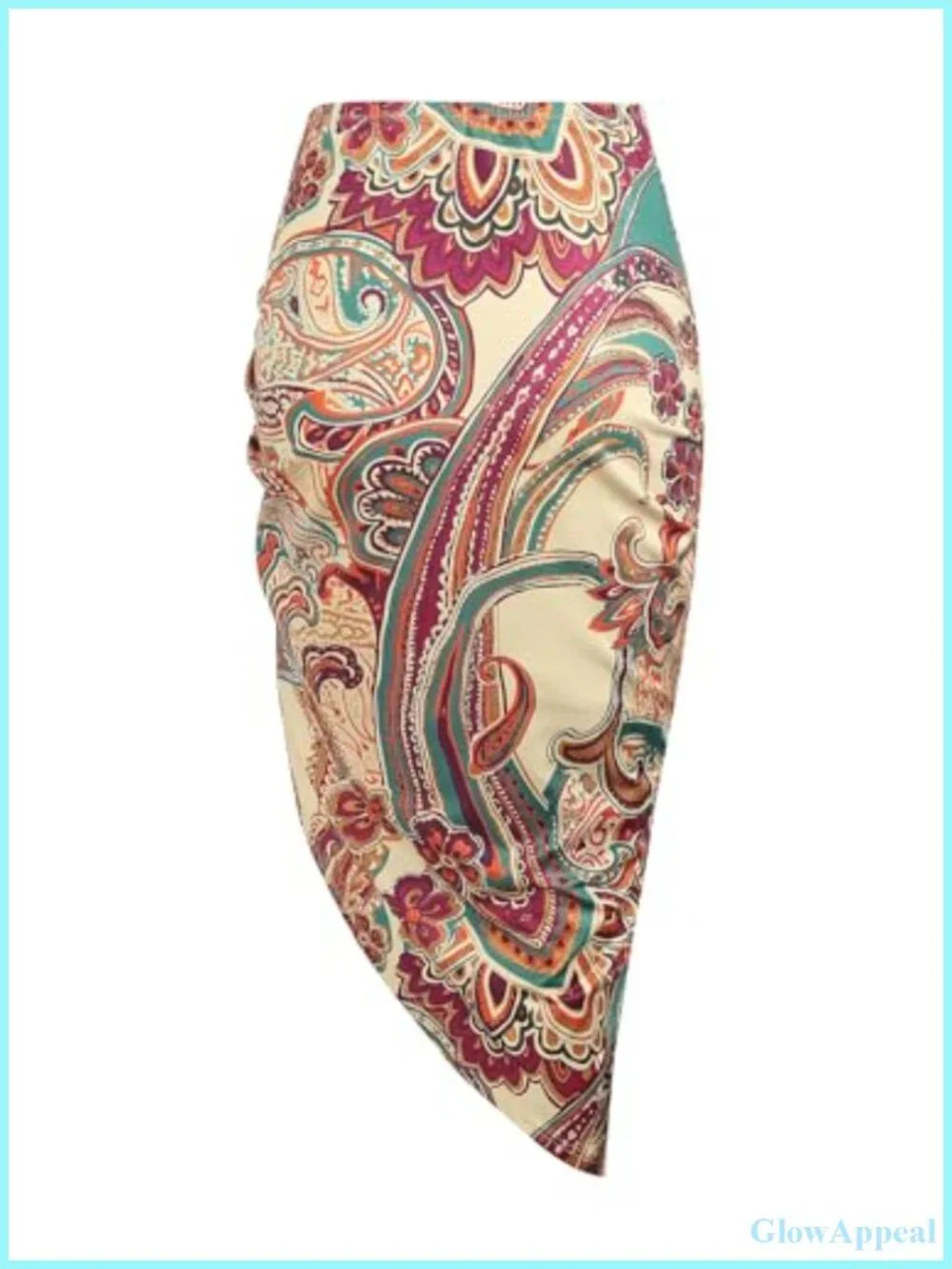 ZAFUL Women's Boho Asymmetrical Ruched Skirt with Drawstring, Floral Paisley